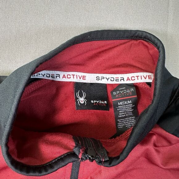 Spyder Active Mens Medium Red Black Quarter Zip Long Sleeve Cross Body Pocket - Picture 3 of 5